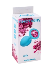 Малая голубая анальная пробка Emotions Cutie Small с розовым кристаллом - 7,5 см.