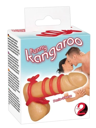 Красная рельефная насадка на пенис Funny Kangaroo