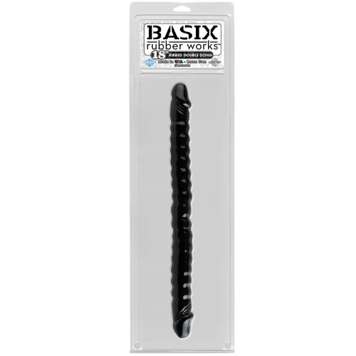 Чёрный двухголовый фаллоимитатор Basix Rubber Works 18" - 45 см.
