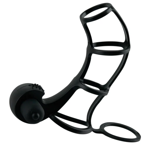 Чёрная вибронасадка Beginners Silicone Power Cage - 12 см.