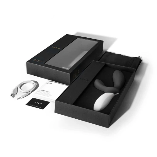 Графитовый вибромассажёр простаты Loki Wave Obsidian Black с отростком для стимуляции промежности - 19,6 см.