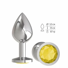 Серебристая средняя пробка с жёлтым кристаллом - 8,5 см.