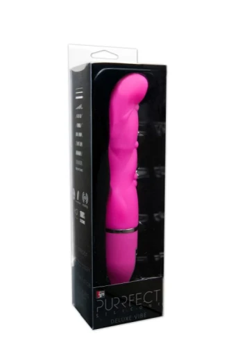 Розовый фигурный вибратор PURRFECT SILICONE DELUXE VIBE - 15 см.