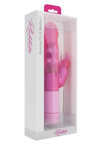 Розовый вибратор BUNNY OA BUDGET VIBE W DOTS с клиторальным стимулятором - 25 см.