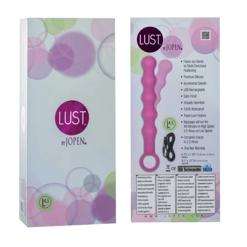 Розовая гибкая анальная вибро-цепочка Lust by JOPEN - 24,25 см.