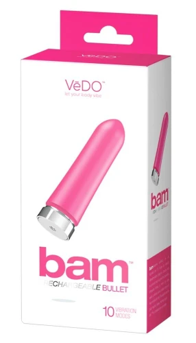 Розовая перезаряжаемая вибропуля VeDO Bam - 9,7 см.