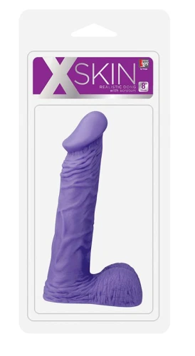 Фиолетовый фаллоимитатор с мошонкой XSKIN 8 PVC DONG - 20,3 см.
