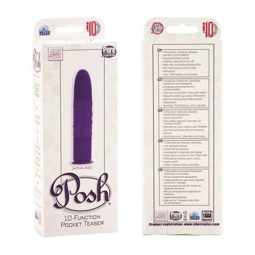 Фиолетовый мини-вибратор Posh с 10 функциями - 9,5 см.
