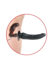 Чёрный страпон с вагинальной пробкой Deluxe Vibrating Penetrix Strap-On - 19 см.