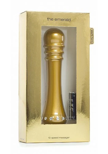 Вибратор с ребристой головкой The Emerald Gold - 16,3 см.