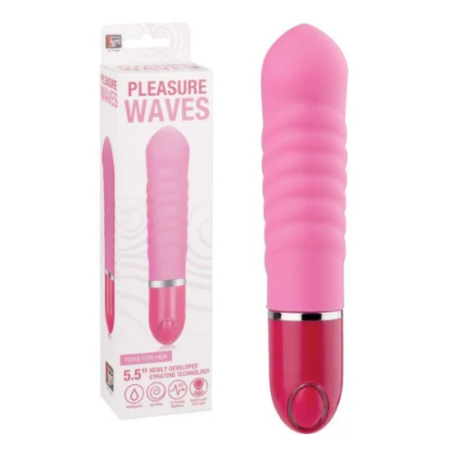 Розовый ребристый мини-вибратор NEON PLEASURE WAVES PINK - 14 см.