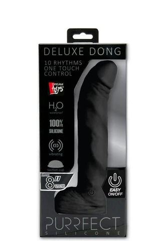 Чёрный вибратор-реалистик с присоской PURRFECT SILICONE DELUXE ONE TOUCH 8INCH - 20 см.