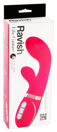 Розовый вибратор Ravish со стимулятором клитора - 17 см.