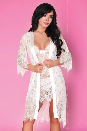 Ажурный комплект Reve Blanc: пеньюар, сорочка, трусики-стринги
