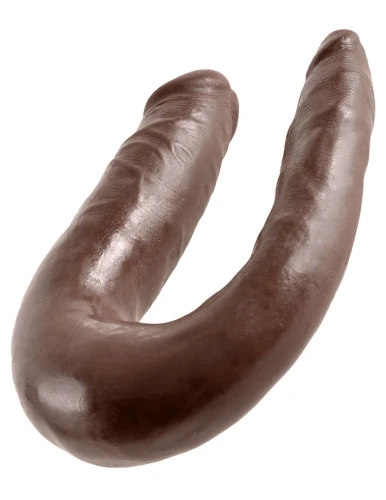 Коричневый двусторонний фаллоимитатор U-Shaped Small Double Trouble - 33,5 см.
