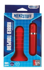 Малый красный вибромассажер для анальной стимуляции MENZSTUFF RIBBED TORPEDO - 10 см.