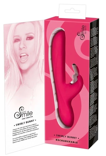 Ярко-розовый вибратор Swirly Bunny с клиторальным стимулятором - 21,5 см.