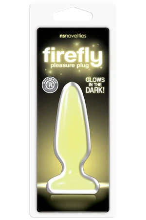 Жёлтая анальная пробка, светящаяся в темноте, Firefly Pleasure Plug Small - 10,1 см.
