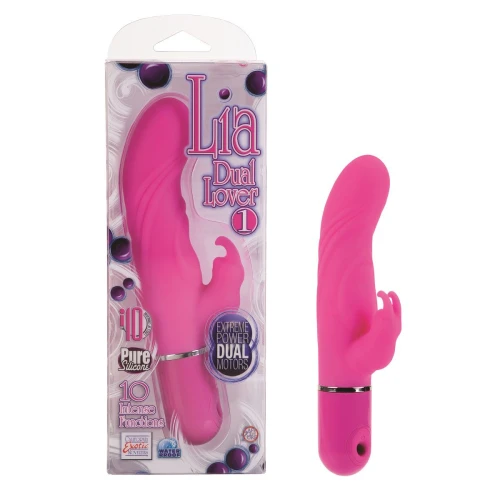 Розовый вибромассажер LIA DUAL LOVER 1 с клиторальным зайкой - 21 см.