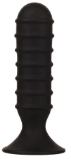Чёрный силиконовый анальный массажер MENZSTUFF RIBBED TORPEDO DONG - 13 см.
