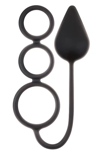 Чёрная анальная пробка Renegade 3 Ring Circus Large Black с эрекционными кольцами
