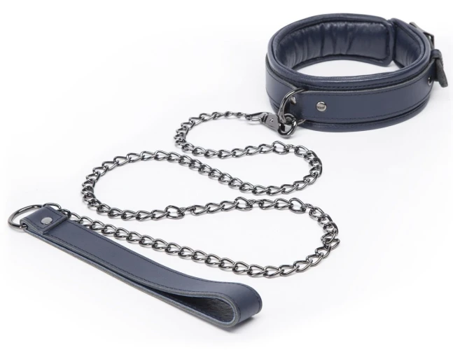 Тёмно-синий кожаный ошейник с поводком No Bounds Collection Collar & Chain