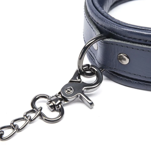 Тёмно-синий кожаный ошейник с поводком No Bounds Collection Collar & Chain
