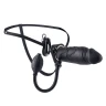 Чёрный полый увеличивающийся страпон с вибрацией Inflatable Vibrating Hollow Silicone Strap-On - 20 см.