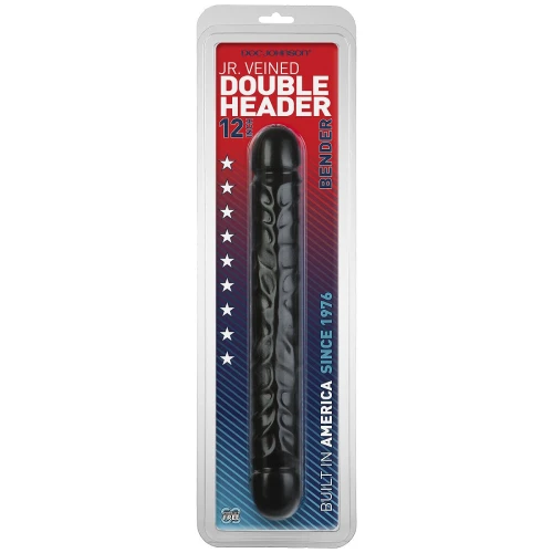 Чёрный двухголовый фаллоимитатор Jr. Veined Double Header 12" Bender - 30,5 см.