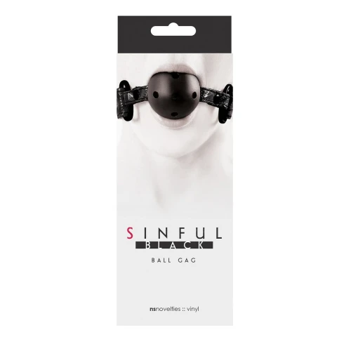 Чёрный кляп-шар на виниловых ремешках Sinful Ball Gag