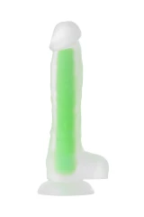 Прозрачно-зелёный фаллоимитатор, светящийся в темноте, Clark Glow - 22 см.