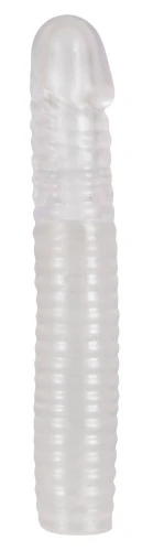 Прозрачная рифленая вибронасадка Vibrating Sleeve - 22,5 см.