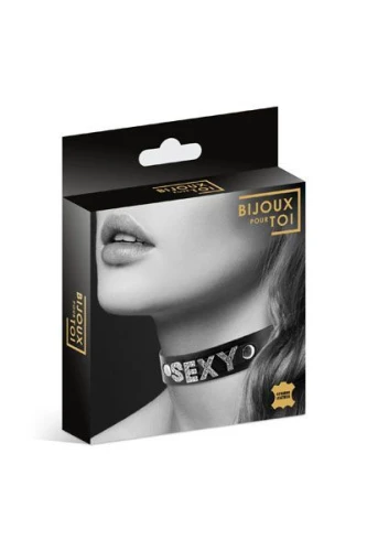 Чокер с надписью COLLIER STRASS SEXY CUIR BOVIN